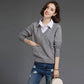 Fake Two-piece Sweater Tops Women's Lapel Pullover Sweater Outer Wear all-mach Loose Short Thick Knitted Sweater OL Style Office Ladies Workwear