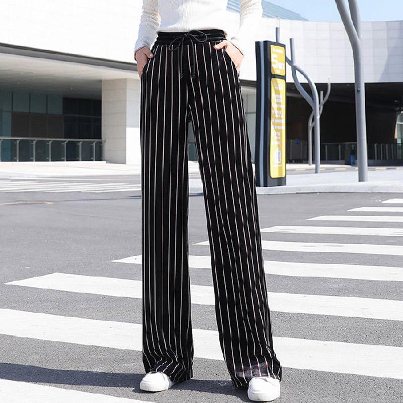 Color Striped Wide-leg Pants Ladies Summer High Waist Loose Thin Ice Silk Straight and Thin Casual Mopping Trousers