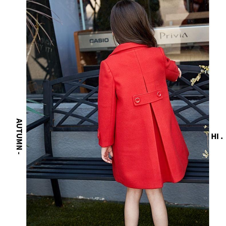 Festive Christmas Clothes Girls Coat Children's Woolen Coat Mid-length Red Fashion Thick Winter Clothes