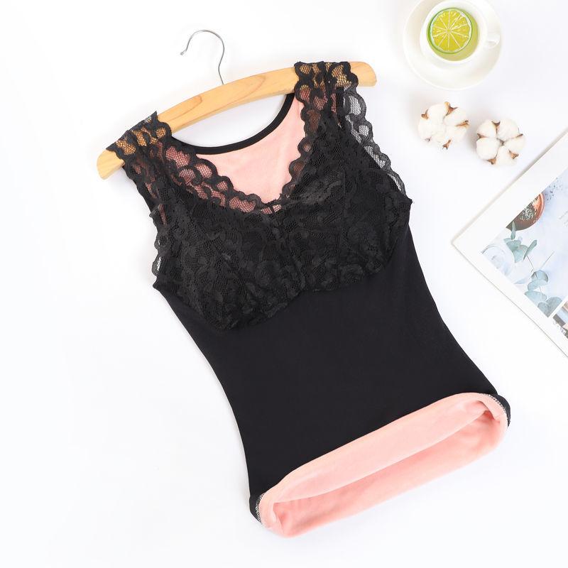 Women's Thermal Vest Plus Velvet Thick Lace Thermal Underwear Body Shaping Bottoming Shirt Ladies Thermal Underwear