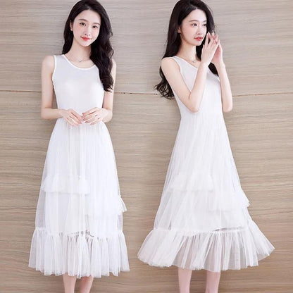 Ladies Simple Tank Top Skirts Mesh Bottoming Skirts In Summer Modal Mid-Length Sling Dresses Sweet Cake Skirts Ladies Sling Dresses