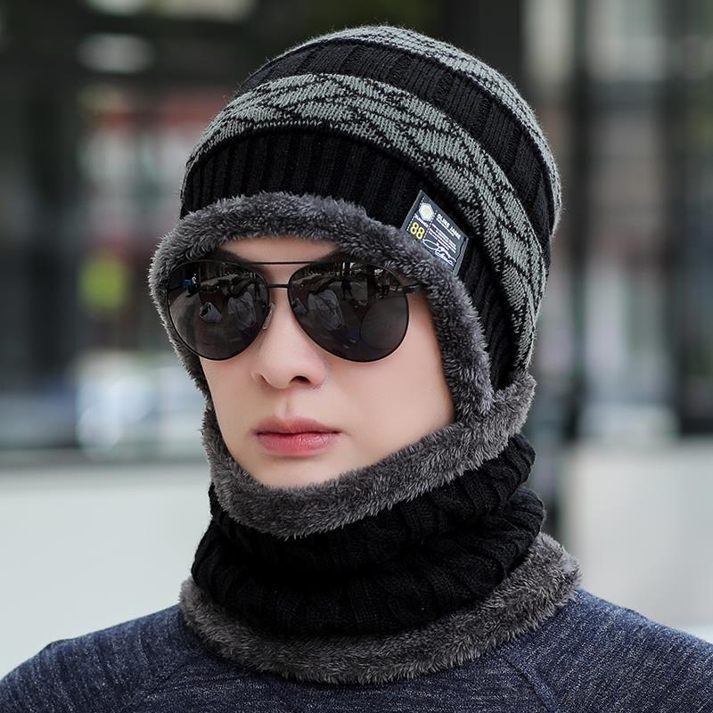 Woolen Hat Men's Winter Thickening Plus Velvet Warm Cotton Hat Cycling Cold and Windproof Ear Protection Knitted Hat