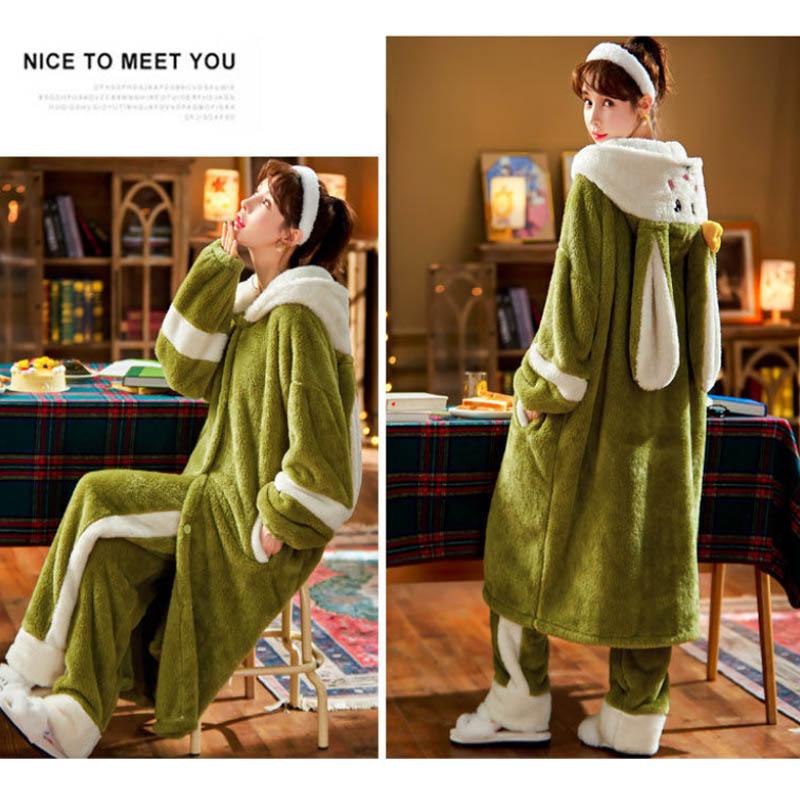 Christmas Pajamas Party Coral Velvet Pajamas Women Winter Thickening and Student Cute Flannel Long Nightgown Autumn and Winter Home Service Suit