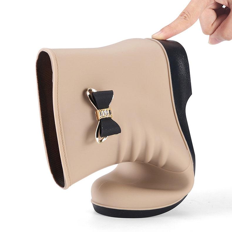 Women's Four Seasons Rain Boots Large Size Low Thick Heel Rain Shoes Female Solid Color Waterproof Single Water Shoes