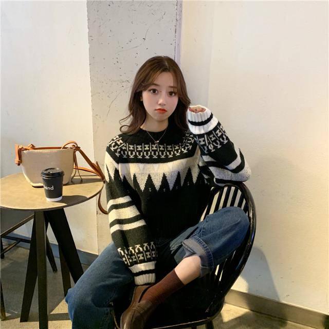 Autumn Winter Loose Thickened Hit Color Short Sweater Women's Hedging Long-sleeved Student