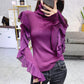 Spring European Style Ruffled Top Knitted Bottoming Shirt Slim Turtleneck Sweater Ladies
