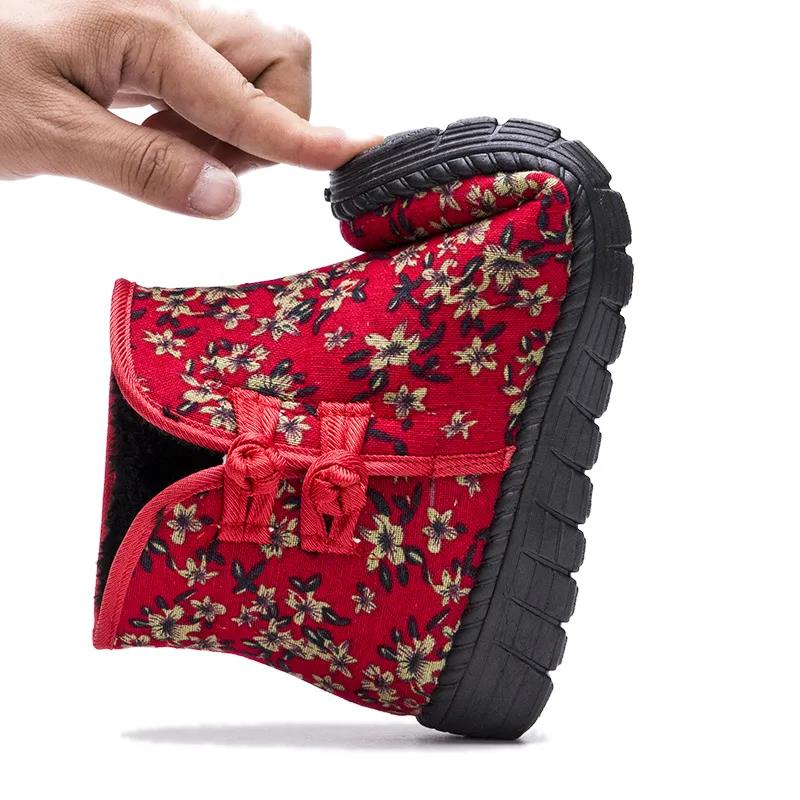 Winter Women  Cotton Shoes Plus Velvet Warm Non-slip Wear-resistant Ethnic Snow Boots Traditional Cotton Boots