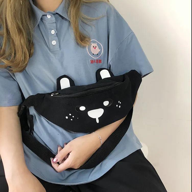 Korea Ins Cute Soft Sister Girl Heart-chested Bag Female Japanese Harajuku Cartoon Bear Student Waist Bag Childlike Small Bag