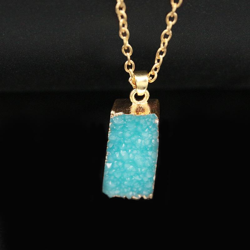 Natural Resin Crystal Stone Necklace Jewelry Fashion Geometric Gemstone Clavicle Chain