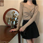 Women's Round Neck Pullover Bottoming Shirt Korean Fashion Fake Two Pieces Lace Knit Sweater