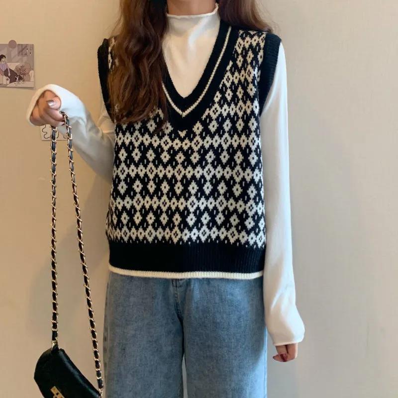Sleeveless Vest Sweater Loose V-neck Sweater Outer Wear Women's Thin Sleeveless Sweater Retro British College Style Vest Sweater