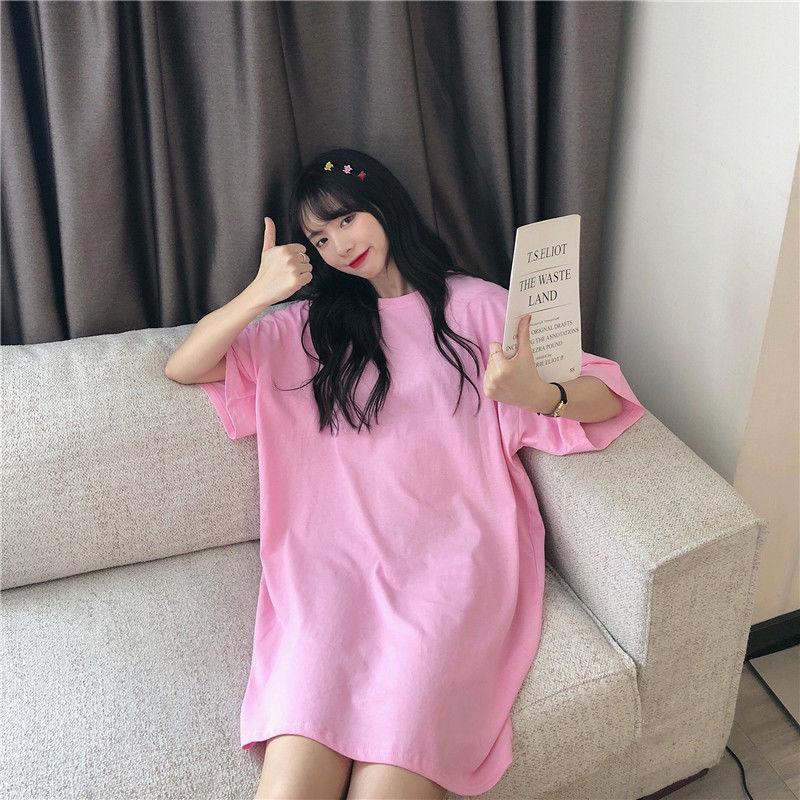 Women Dress Girl Loose O-Neck Casual Long T-shirt Dress Big Loose Home Outer