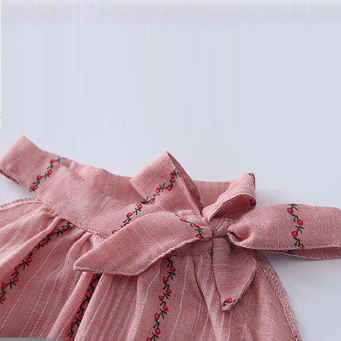 Girls' Suit Summer Thin Korean Vertical Stripe Printing Two Piece Set Bow Top Capris Casual Wear Breathable