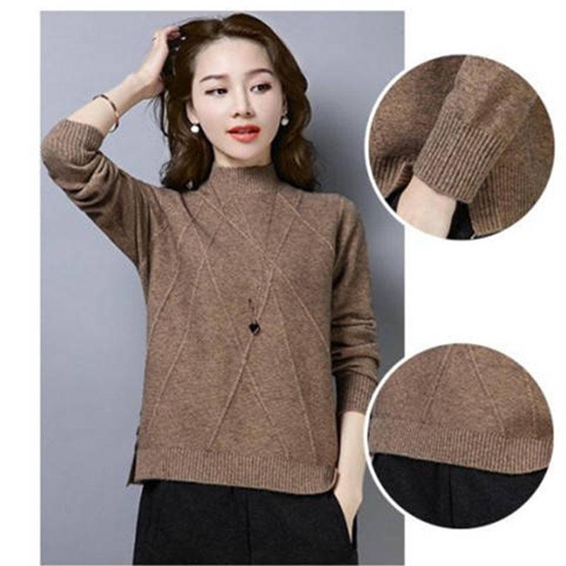 Women Half turtleneck Sweater Pullover Long Sleeve chic female loose Knitted Sweaters with buttons