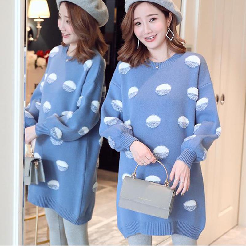 Fall/Winter Maternity Dress Long Sleeve Loose Fashion Top Color Block Round Neck Sweater