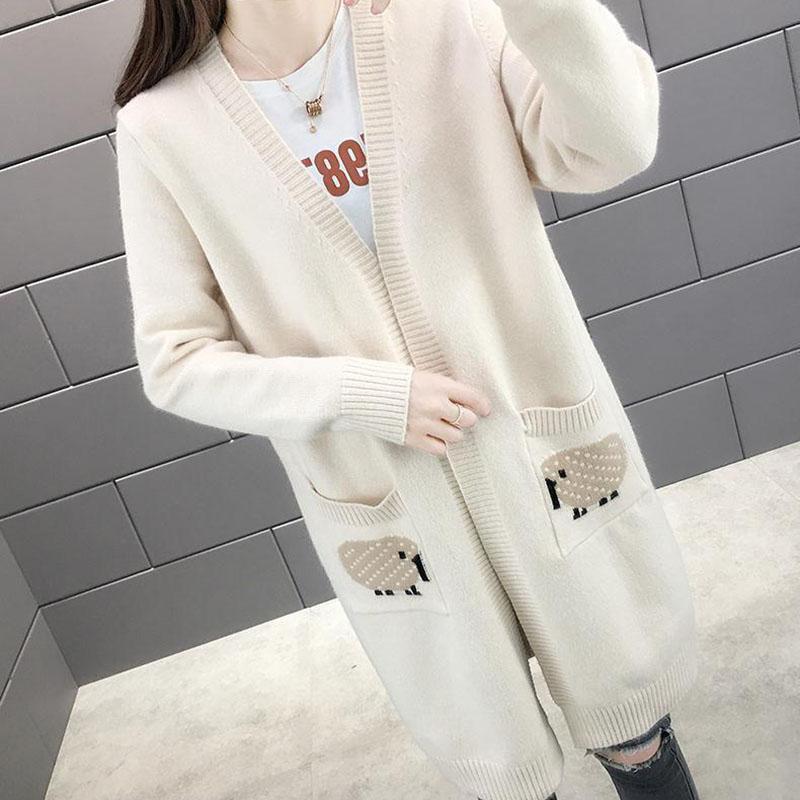 Mid-length Sweater Fashion Knit Cardigan Jacket for Spring and Autumn Simple Casual Women's Jacket