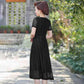Women's Casual Print Color Three Quarter Sleeve O-Neck Long Unregular Silk Dress