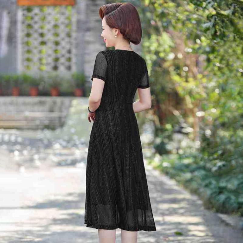 Women's Casual Print Color Three Quarter Sleeve O-Neck Long Unregular Silk Dress
