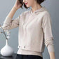 Spring and Autumn Knitted Hooded Sweater Short Loose All-match Top Solid Color Long Sleeve Women's Sweater
