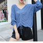 Spring and Autumn Style Hollow Loose Knit Sweater Women V-neck Slim-fit Warm Sweater Long-sleeved Pullover Casual Top