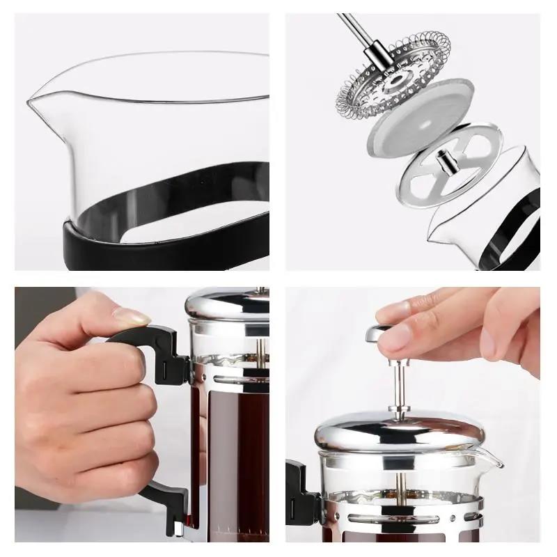 350ml/600ml French Press Glass Coffee Maker Kettle Manual Glass Tea Pot with Handle Espresso Maker Cafetiere with Filter