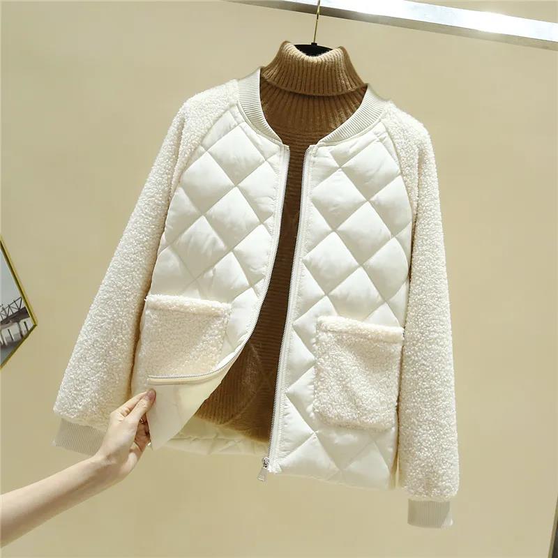 Women's Short Cotton Padded Jackets Large Size Loose Winter Lamb Wool Jackets Female Solid Color Casual Cotton Warm Coats