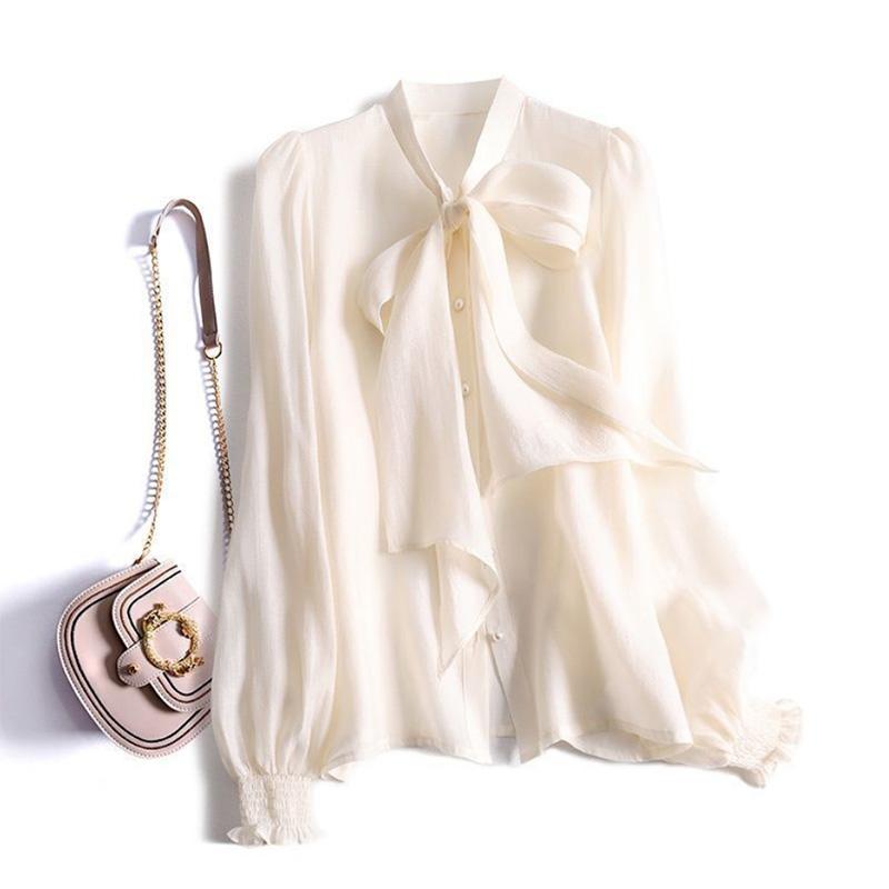 Knotted Ribbon Shirt Elegant Ladies Thin Small Shirt Top Bow