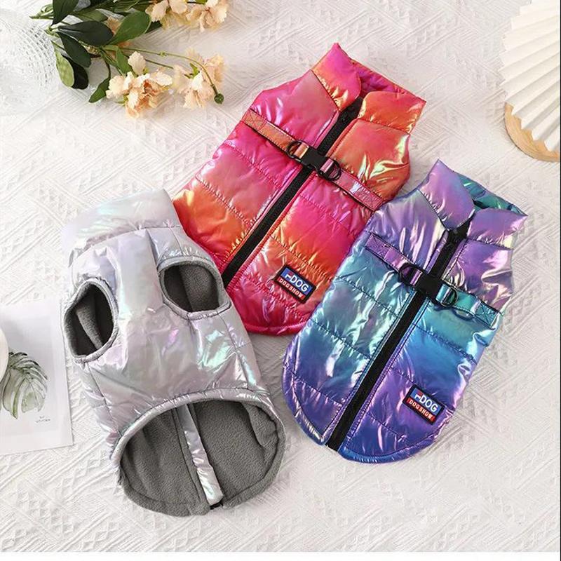 Pet Clothing Dog Clothes Rainbow Gradient Color Vest Puppy Teddy Winter Thick Cotton Clothes Cat Waterproof Sweater Jacket Zipper Coats for Large Dog