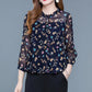 S-XXXXXL Chiffon Shirt Women's T-shirt Spring and Autumn Loose Tops Slim All-match Floral Bottoming Shirt