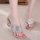 Plus Size 34-40 Women All-match Shiny Slippers Outdoor Diamond High Heels Bohemian Beach Wear-resistant Non-slip Slippers Flip Flops Sandals