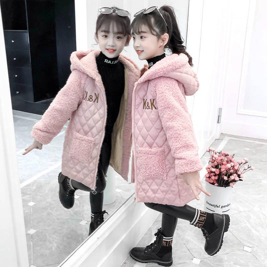 Fashion Children Winter Jacket Russia Winter Fur Fleece Jacket for Girls Kids Cotton Outerwears