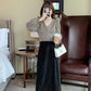 Women's Spring and Autumn Long-sleeved Shirt V-neck Puff Sleeve Short Top