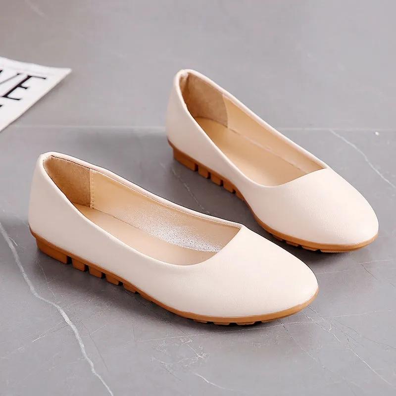 Women's Round Toe Shoes Korean Style Shoes Ladies Comfortable Leather Shoes Nurse Work Shoes Soft Sole Mother's Shoes