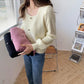 Spring, Autumn and Winter Outer Wear Square Neck Long-sleeved Pullover Sweater Women Loose and Thin Short Knit Sweater Women's Top All-match