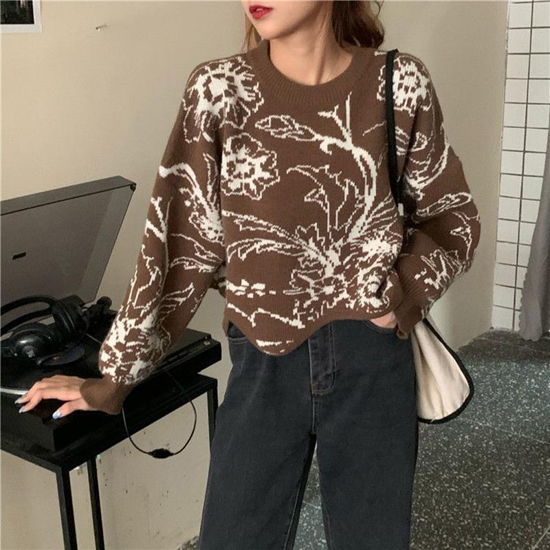 Autumn  Winter Korean Style Loose Thick Knit Sweater Irregular Pullover Short Long Sleeve Sweater Top Women