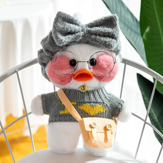 30cm Cartoon Cute Little One Shoulder Bag White Wearing Glasses Duck Plush Toy Stuffed Soft Duck In Sweater Doll Birthday Gift for Kids Children