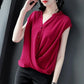V-neck Chiffon Shirt Women's Summer Belly Cover Blouse Short-sleeved Loose Temperament Sleeveless Slim Solid Color Large Size Shirt Women Summer Top