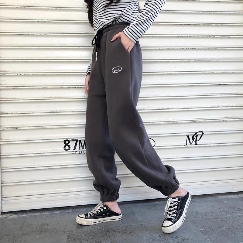 Winter Retro Plus Velvet Casual Sports Pants Women's Tide Ins Korean Version of Loose and Thin Students Beamed Harlan Pants