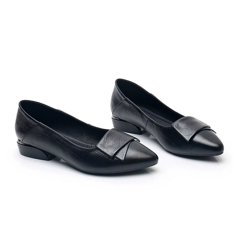 Women Shoes PU Leather Midi Pumps Square Heels Black Red Heel Party Wedding Fashion Pointed Toe Ladies Wedges Heels