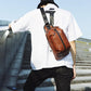 Chest Bag Men Coffee Large Capacity Multi-pocket Leather Shoulder Bag Outdoor Sports Pockets