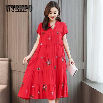 Summer Women Boho Style Print Beach Dress Vestidos Women Midi Party dress
