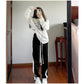 Black Bend Track Pants Women Loose Spring and Autumn Side Stripes Straight Casual Pants High Waist Pants Drape Wide-leg Pants