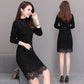 Fashion Trendy Black Long-sleeved Dress Female Large Size Medium-length Slim Slimming Skirt
