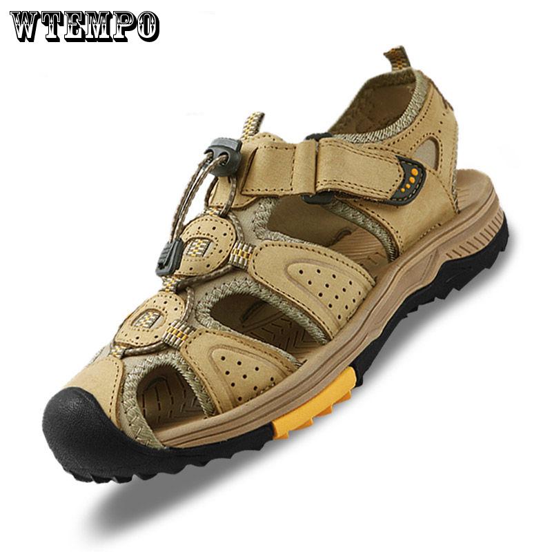 Men's Sandals Leather Breathable Closed-Toe Sandal Summer Beach Shoes Outdoor Shoes