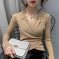 V-neck bottoming sweater women's inner wear spring and autumn self-cultivation outer wear solid color button long-sleeved pullover sweater