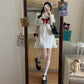 Women's Summer Dress Short Sleeve Sweet and Cute Bow Dress Summer Student White Chiffon Skirt Daily Wear Office Dating Party