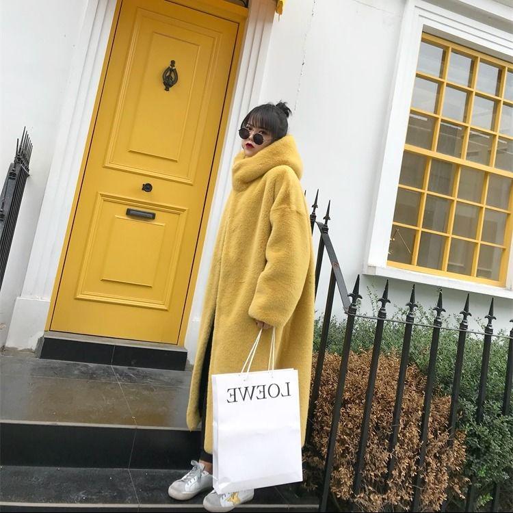 Ladies' Autumn Winter Fashion Warm Fur Coat Casual Long Overcoat Luxury Faux Rabbit Coat