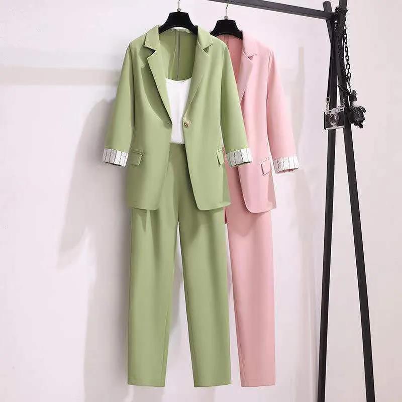 Women's Set Long Sleeve Blazer Pants Suit Office Lady Tracksuit Three Piece Set Fitness Outfits Streetwear Autumn Winter