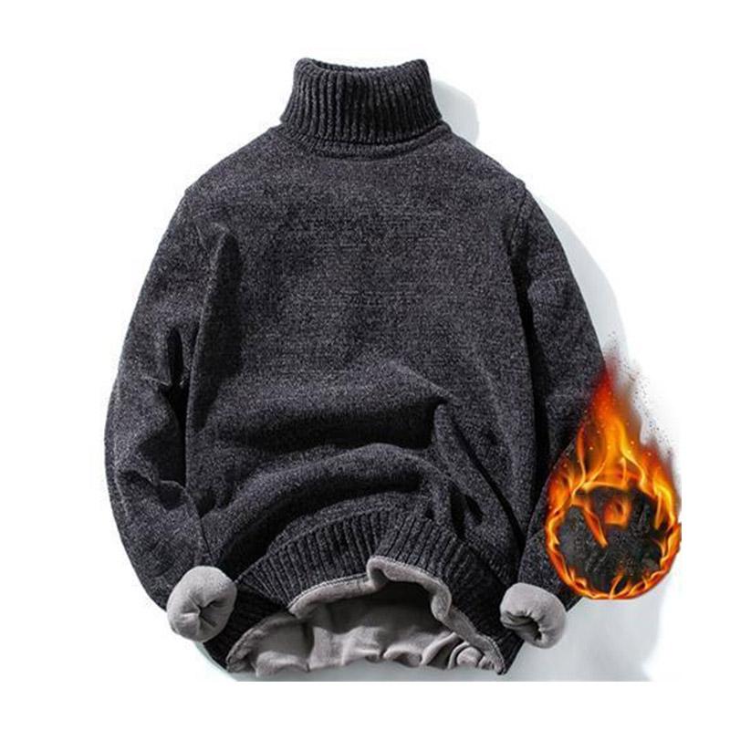 Men's Sweater Half Turtleneck Plus Fleece Thickening Autumn and Winter Youth Slim Trend Pullover Sweater