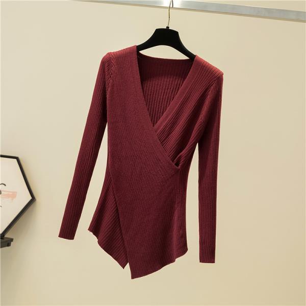2021 Long-sleeved Cross V-neck Bottoming Shirt Women Autumn and Winter Knit Sweater